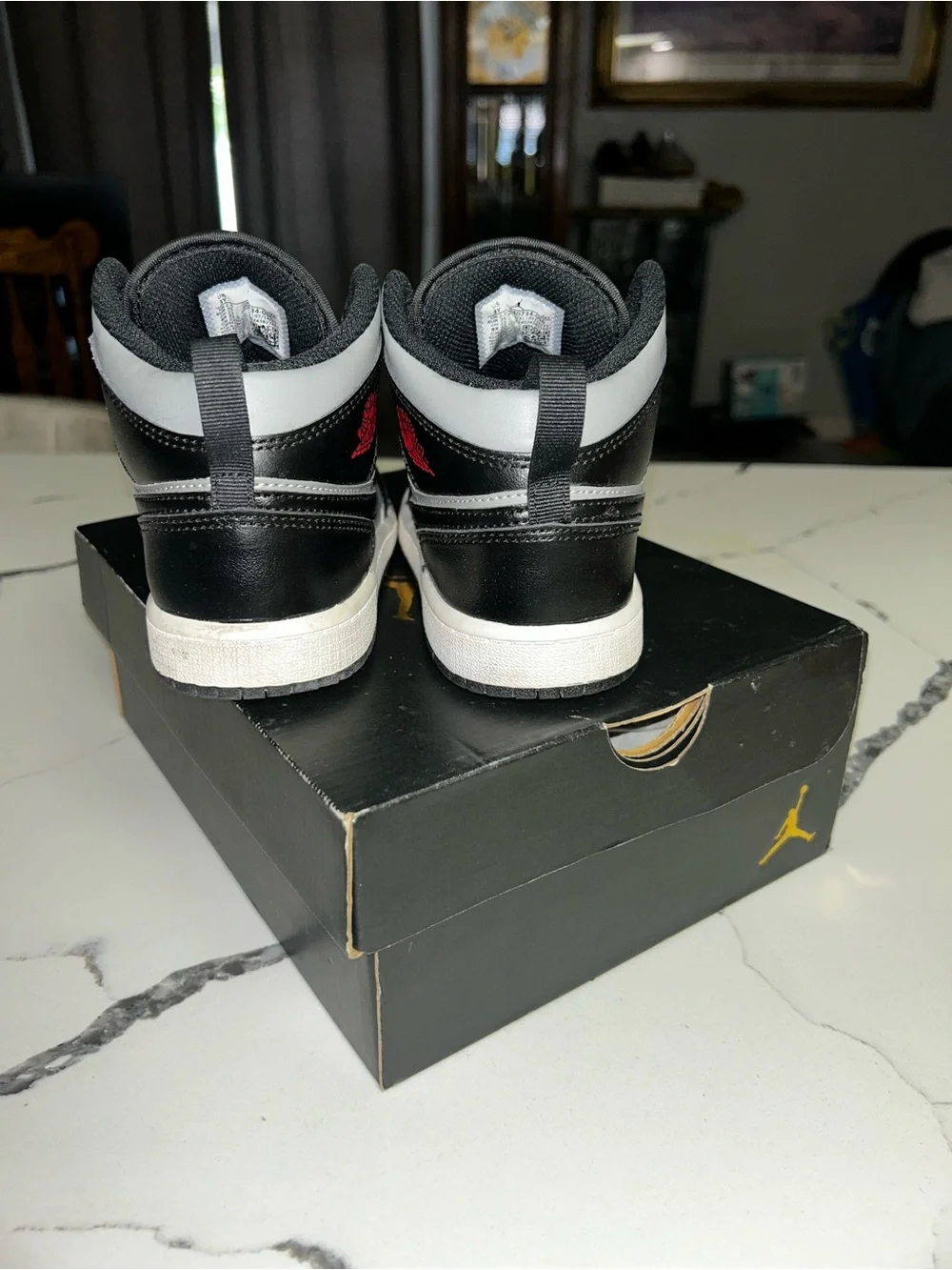Jordan Kids High-Top Sneakers in Black, Gray & Red
